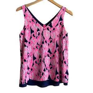 Lilly Pulitzer Florin Flamingo Reversible Sleeveless Tank Top Pink and Navy XS